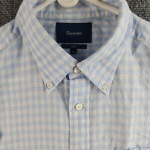 Faconnable Short Sleeve XL Club Blue Check Pocket Logo Button Up Shirt Men Adult